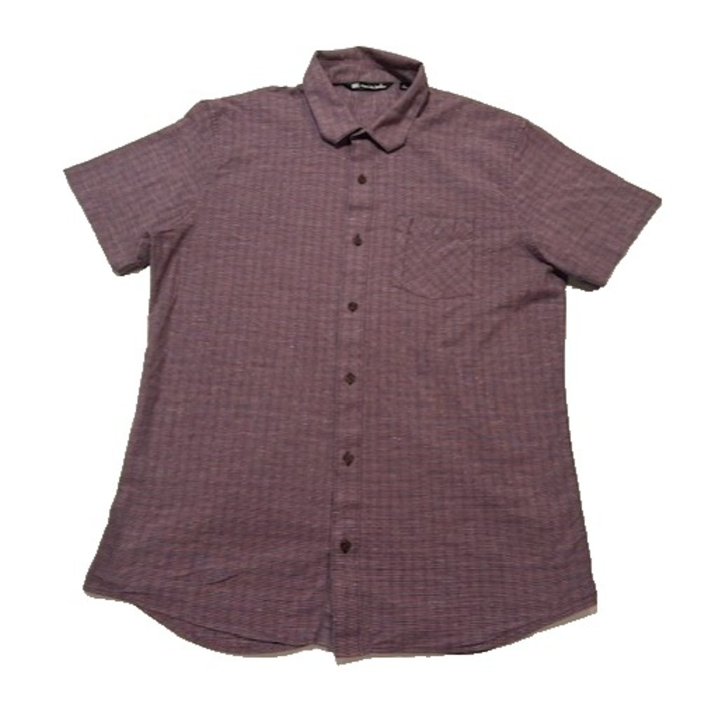 Travis‎ Mathew Men's Short Sleeve Button Up Plum Checked Casual Shirt - Size L